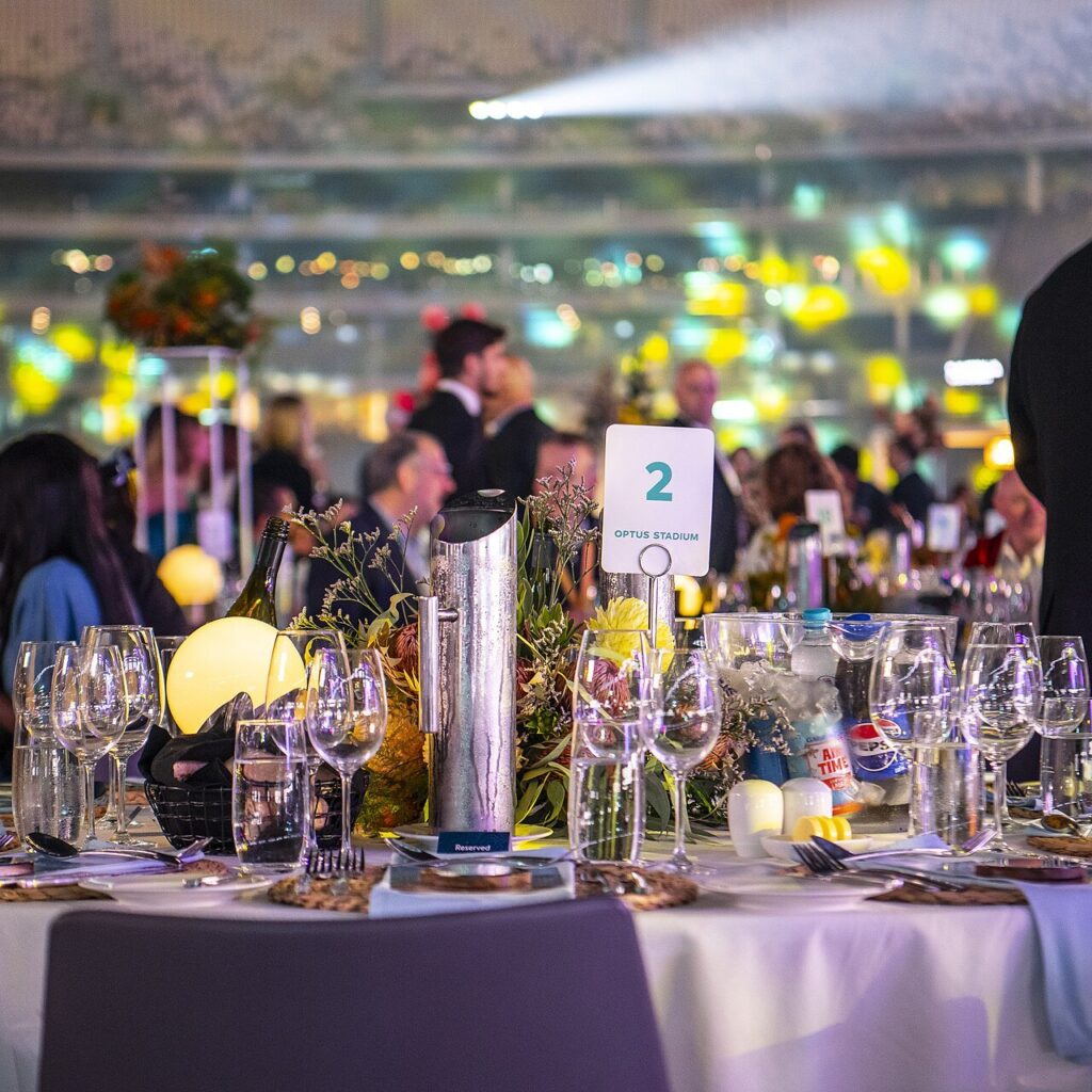 Guests seated at a gala dinner event